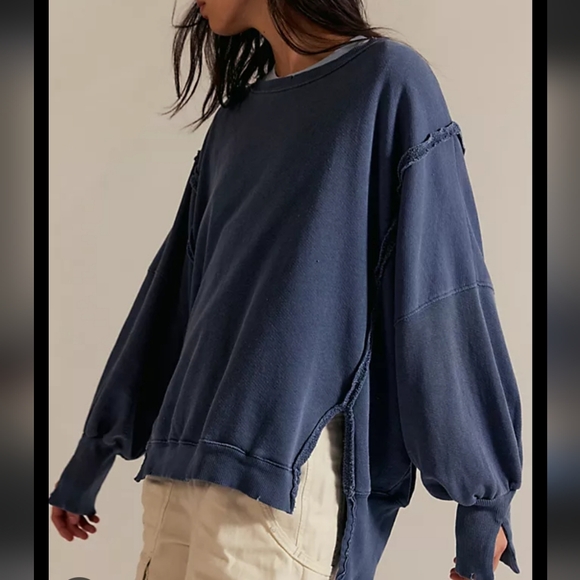 Free People Tops - Free People Deep Blue Cropped Camden Sweatshirt